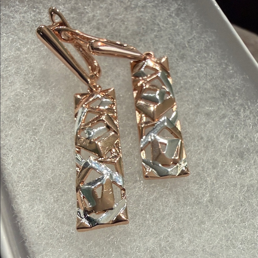 Chic 14k Rolled Gold And Silver Rectangular Earri… - image 8